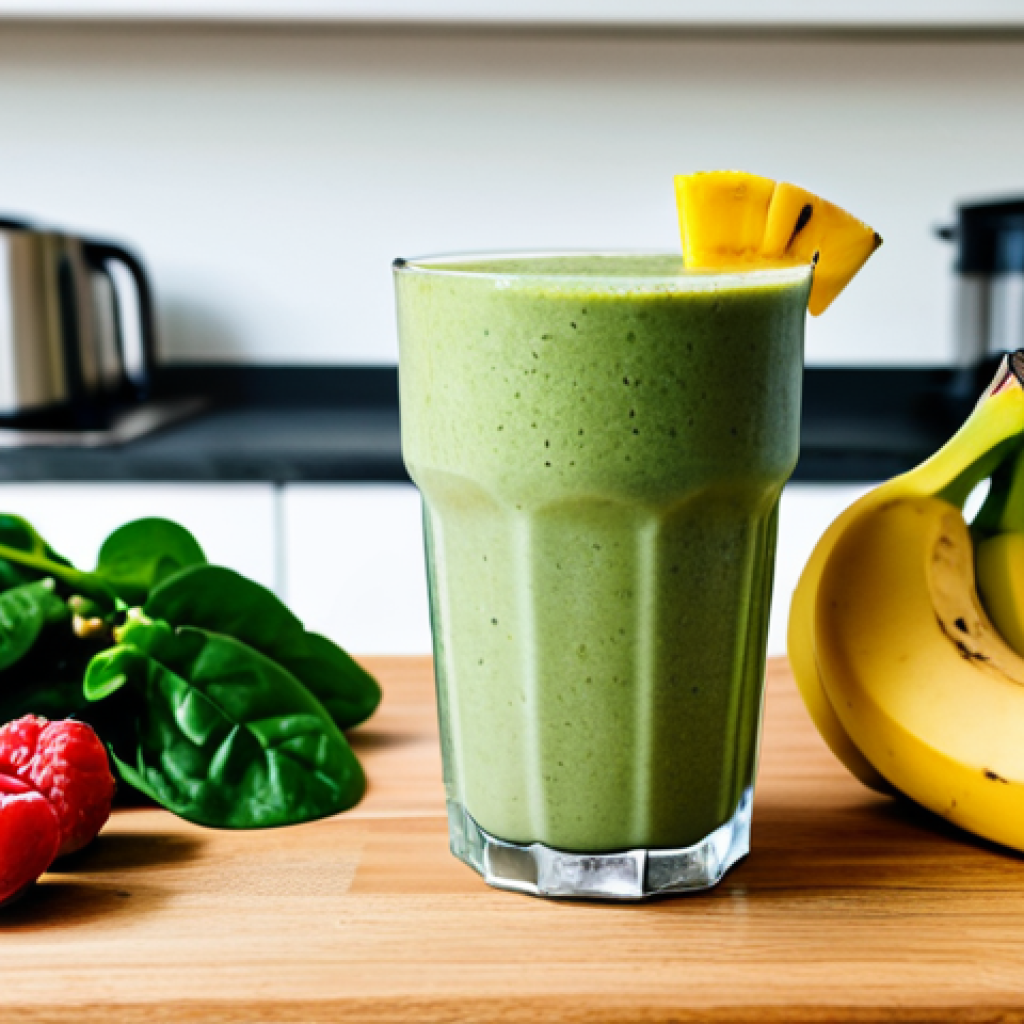 비건 식단에서의 비타민 D 보충 방법 - Fortified Vegan Milk Smoothie**

"A bright and airy kitchen scene. A glass of vibrant green smoothie...