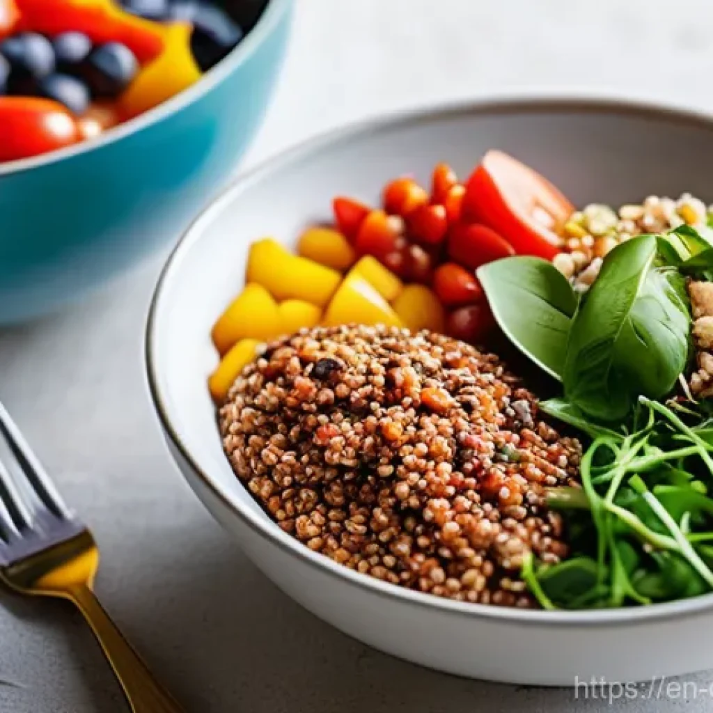 비건 접시에서의 균형 잡기 - **Vibrant Plant-Based Family Meal**
    A bright, inviting scene of a diverse family (e.g., parents ...