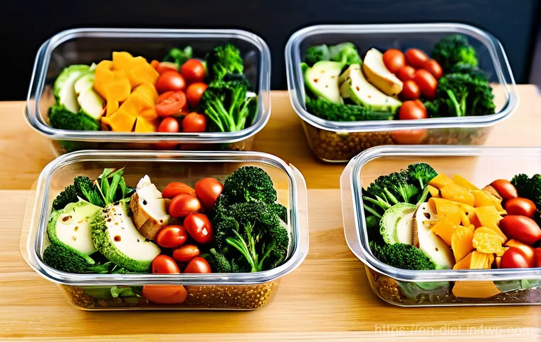 비건 식사 준비를 위한 팁과 트릭 - **Prompt:** A vibrant, well-organized vegan meal prep scene in a sun-drenched, modern kitchen. A gen...