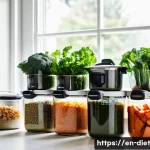 Home 21 비건 식단을 위한 바쁜 일상 속 만들기 - A bright and organized modern kitchen scene showing a person batch cooking vegan meals on a weekend ...